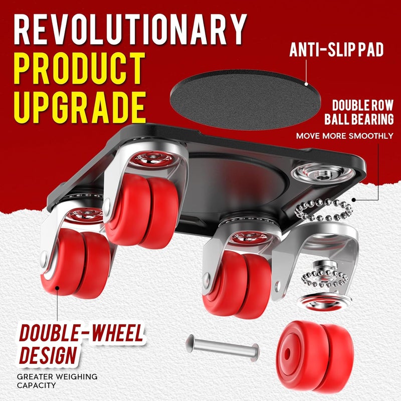 WOUOW Furniture Mover Ultra with 8 Wheels – Upgraded Double-Wheel Design, Carbon Steel Panel Heavy Duty Dolly with Lifter, Max Load 2200 LBS, More Stable & Smoother Moves (5.5×5.5 in) - Image 2
